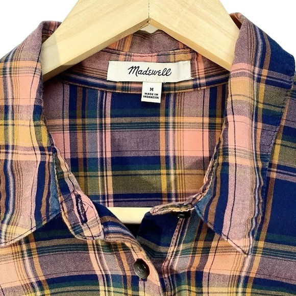 Madewell Tie Hem Plaid Button Down Top - Picture 3 of 5